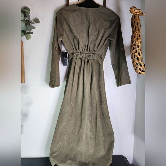 Lulu's Pull Me Close Olive Green Suede Button Up Midi Dress Size Small - Picture 6 of 13